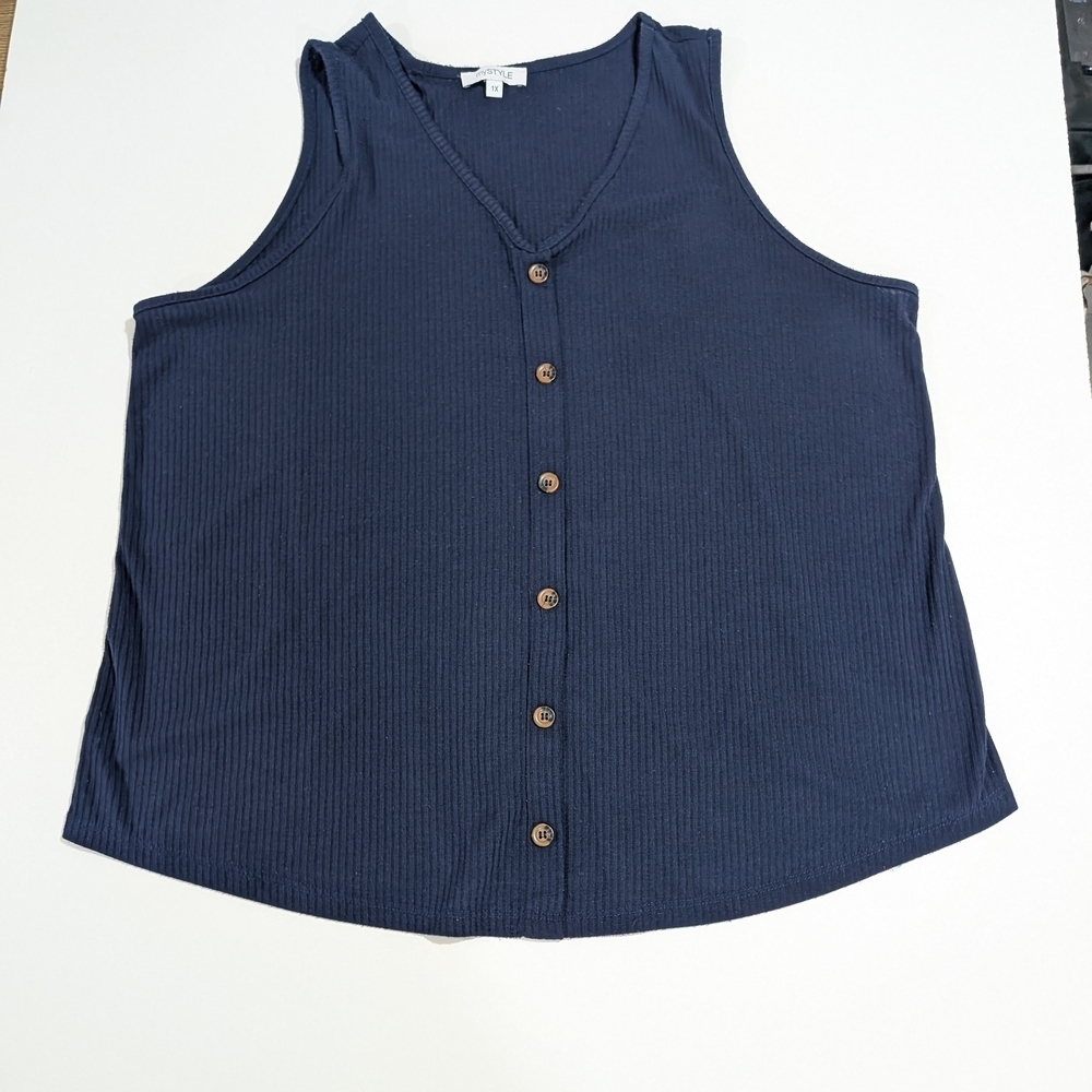 Navy Blue Button Front Vest Plus Size 1X Nautical Coastal Grandpa Chic Resort